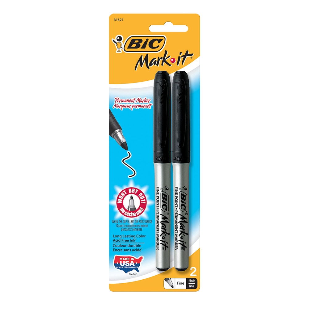 Bic, Black, Markers, Art & School, Intensity, Permanent, Fine, 2 Pack, 506538